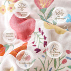 Boho Throw Blanket for Bed Cotton Spring Blankets Twin Size for Bedroom Living Room All Season Lightweight Floral Embroidery Quilt for Couch Sofa Chair 60"x80"