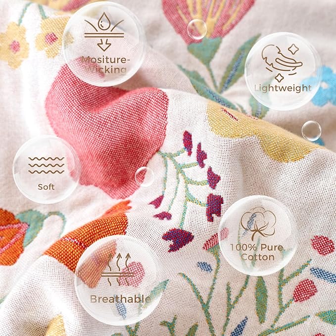 Boho Throw Blanket for Bed Cotton Spring Blankets Twin Size for Bedroom Living Room All Season Lightweight Floral Embroidery Quilt for Couch Sofa Chair 60"x80"