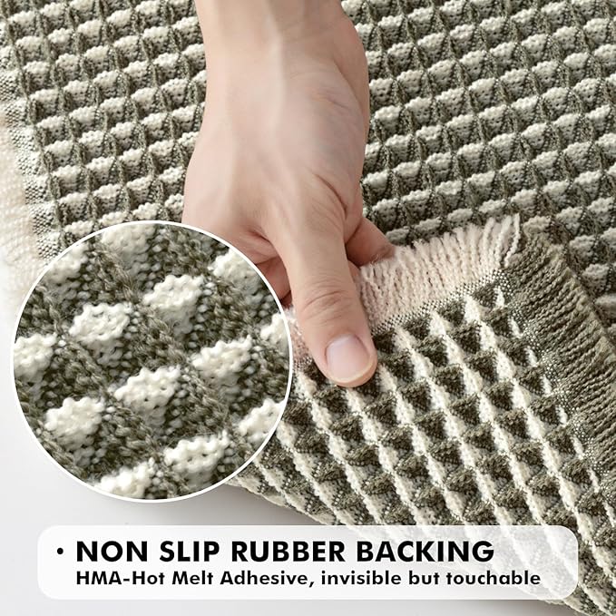 MIULEE Set of 2 Waffle Bathroom Rugs, Boho Bath Rugs Non Slip Washable, Super Absorbent Bath Mats, Ultra Soft Rubber Backed Shower Mats for Bathroom Floor, Tub, Green & Cream, 18x30 Inch