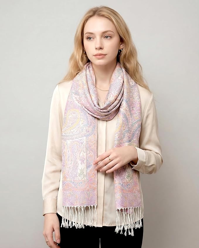 Achillea Reversible Paisley Pashmina Rave Scarf – Exotic Indian Shawls and Wraps for Evening Dresses, Festivals, All Seasons