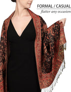 Achillea Reversible Paisley Pashmina Rave Scarf – Exotic Indian Shawls and Wraps for Evening Dresses, Festivals, All Seasons