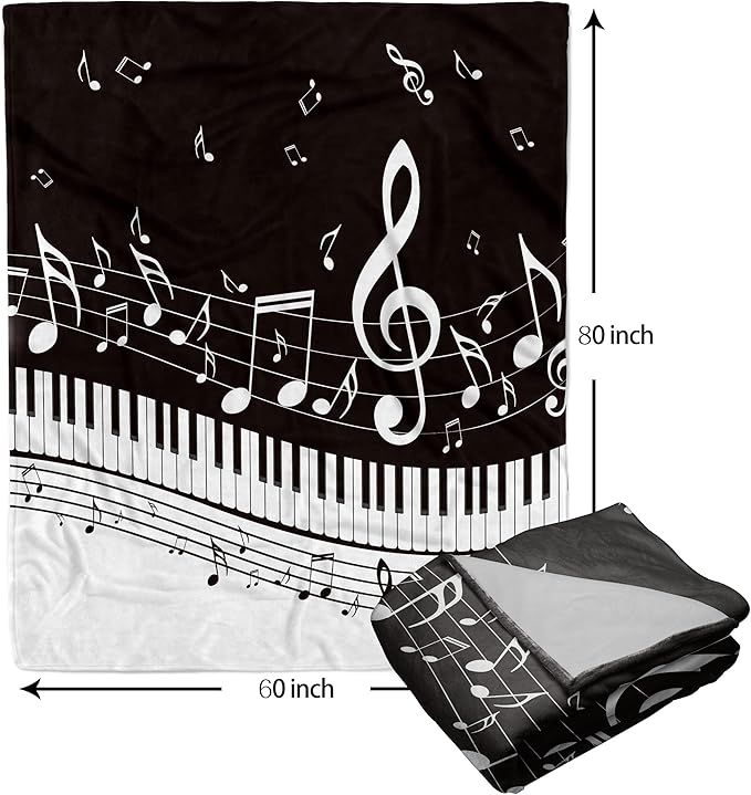 Music Blanket Soft Flannel Lightweight Abstract Piano Black White Throw Blanket Cozy Warm Blankets All Seasons Living Room Decor for Music Lover Use On Couch Bed Sofa Office 60x80 inch