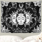 Ftuency Sun and Moon Tapestry, Black and White Tapestries Mystic Burning Sun with Star Wall Hanging decor for Bedroom(82.7" W x 59.1" L)