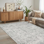 Area Rugs for Living Room Bedroom, Washable Rug, Grey Vintage Abstract Boho Rug, Non Slip & Low Pile Wool Carpet for Indoor Dining Room, Farmhouse, Kids Room and Office(Grey 4x6ft)