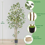 Artificial Eucalyptus Tree, 6ft Tall Faux Eucalyptus Plant with Basket for Home Office, 72'' Fake Tree for Indoor Outdoor Livingroom Garden Floor Décor