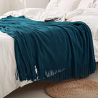 Homiest Decorative Knitted Throw with Fringe, Lightweight Acrylic Knit Blanket, Soft & Cozy Tassel Blanket for Couch, Sofa, Bed (Turquoise, 50 x 60 Inch)