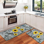 Likiyol Sunflower Kitchen Rugs Sets of 2 Kitchen Mats for Floor Anti Fatigue Mats for Kitchen Floor, Spring Kitchen Rugs Non Slip was Washable, Floral Standing Floor Mats, 18''x30''+18''x48'' (Gray)