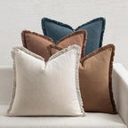 MIULEE Decorative Couch Pillow Covers Neutral Linen Fringe Throw Pillows Set of 4 Modern Rustic Cushions Boho Farmhouse Pillowcases for Bed Sofa Living Room Spring Decor 24x24 Inch Beige/Brown/Blue