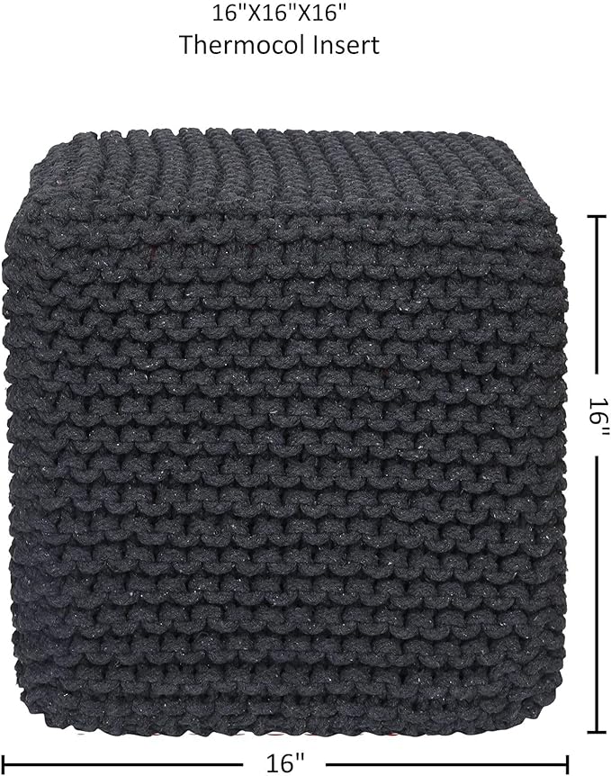 REDEARTH · Cube Pouf Foot Stool Ottoman - Hand Knitted Poof - Cord Boho Pouffe - Home Décor - Stuffed Footrest for Living Room - Bedroom - Nursery (16" x 16" x 16") - Dark Gray, Set of 2