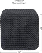 REDEARTH Cube Pouf Foot Stool Ottoman - Hand Knitted Coffee Table - Cotton Cord Boho Pouffe - Home Décor Poof - Stuffed Footrest for Living Room - Bedroom - Patio (16" x 16" x 16") - Dark Gray