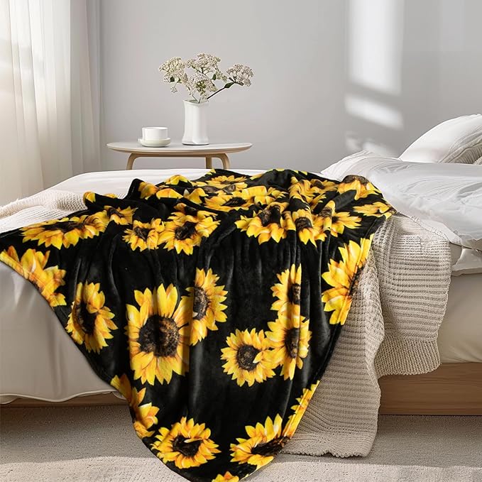 MACEVIA Sunflower Blankets Gifts for Women, Flannel Fleece Sunflower Gift, Floral Throw Blanket for Couch Bed Sofa, Soft Cozy Warm Lightweight Blankets for Travel Camping 260GSM (50"x60")