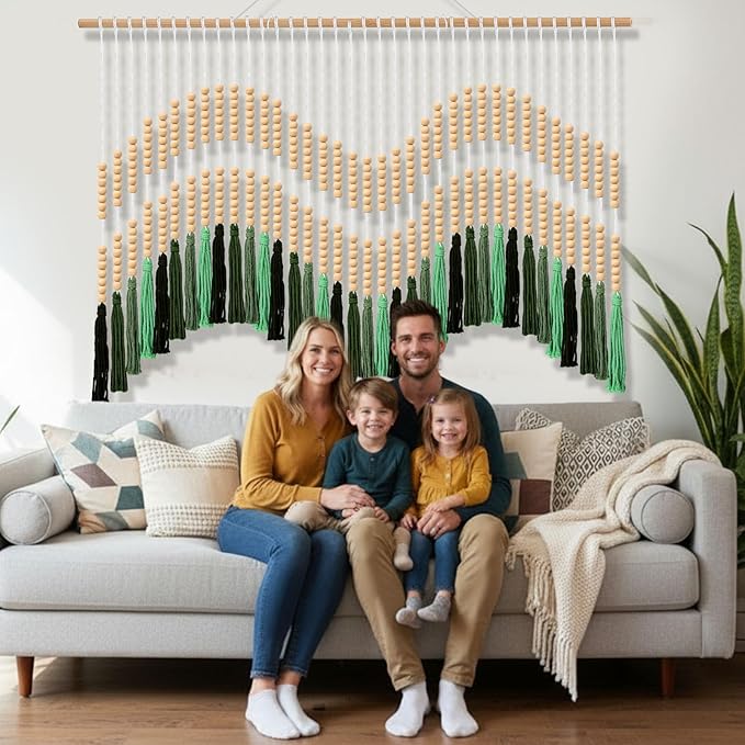 Tiamon Boho Wall Decor - 59'' W x 42'' L Macrame Wall Hanging Beaded Large Tapestry Art for Home Bathroom Farmhouse Bedroom Living Room Office Natural Modern Rustic Decoration