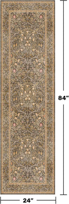 Non Slip 2x7 Gold Brown Runner Rugs - Washable Long Runner for Bathroom, Kitchen, Hallway, Indoor Floor Mat, Bedroom Bedside - Brown Earthy Vintage Floral Décor