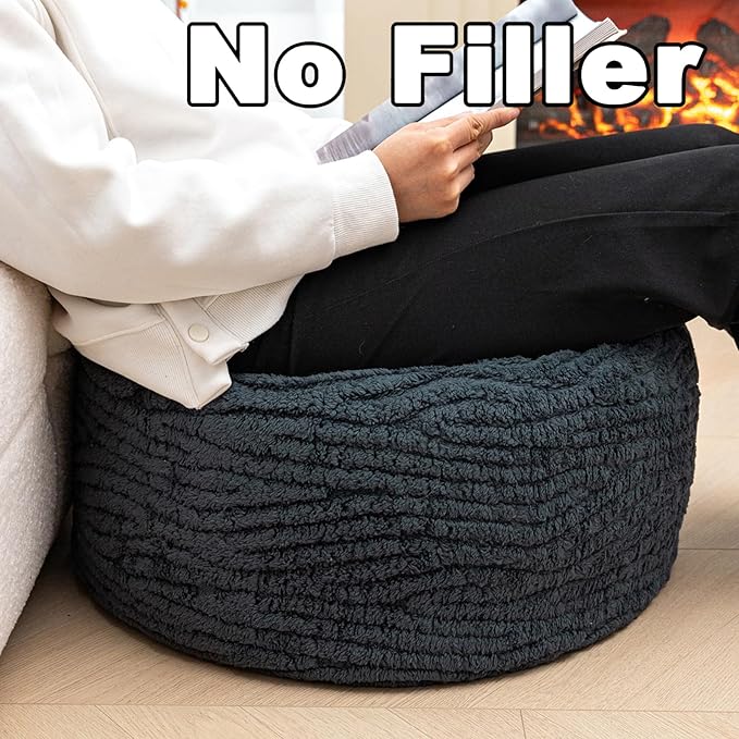 Unstuffed Pouf Ottoman Cover Handmade Footstool Ottoman Storage Solution Floor Pouf Footrest Cushion 20 Diameterx12Height Inches for Living Room Wedding Bedroom Gray No Filler