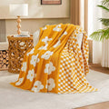 Checkered Throw Blanket, Yellow Flower Blanket for Couch, 60"x80" Soft Plaid Knit Blanket for Home Decor, Reversible Checkerered Blankets for Sofa, Chair, Bed