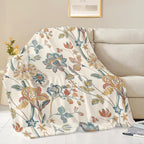 Boho Floral Throw Blanket, Bohemian Soft Cozy and Warm Couch Blankets Gift for Flower Lover, Decorative Blankets for Sofa Couch Bed, White Green 50×60 inches