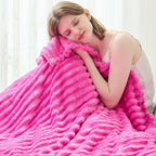 NEWCOSPLAY Super Soft Twin Blanket Hot Pink Premium Silky Flannel Fleece 3D Ribbed Jacquard Lightweight Bed Blanket All Season Use (Hot Pink Ribbed, Twin(60"x80"))