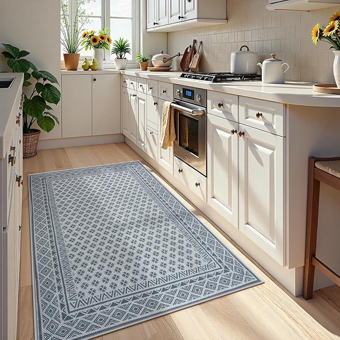 LIVEBOX Easy Jute Indoor Outdoor Rug 3x5 Front Porch, Gray Washable Outdoor Rugs for Entryway, Non Slip Geometric Area Rug for Living Room, Carpet Door Mat for Entry Front Door Patio Kitchen Bedroom