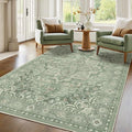 Sage Green 5x7 Area Rugs for Living Room, Cozy Cottagecore Rug for Bedroom Nursery Washable Non Slip, Soft Green Medallion Low Pile Thin Carpet Rugs for Dining Room/Kitchen/Foyer, Soft Green