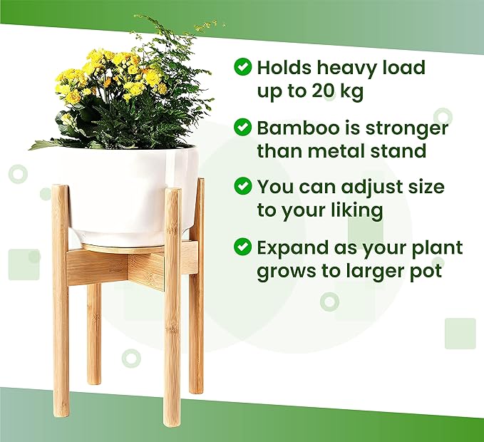 Plant Stand Indoor - Corner, Table and Floor Planter Holder - Adjustable, Durable Bamboo Wood - Fits 8, 10, 12-inch Dia Small, Mid-Large, Tall or Short Pot Sizes