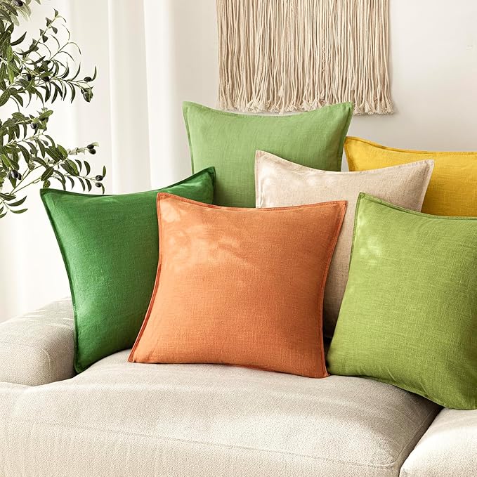 Foindtower Pack of 2, Decorative Linen Soild Throw Pillow Covers Soft Accent Euro Cushion Case Farmhouse Neutral Pillowcase for Chair Couch Sofa Bed Living Room Home Decor 18 x 18 Inch Dusty Orange