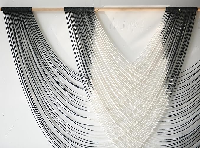 Jakalin Large Macrame Wall Hanging Black Dip Dyed Fiber Wall Art Macrame Wall Decor Boho Home Decor Bedroom Living Room,59" W x 35" L