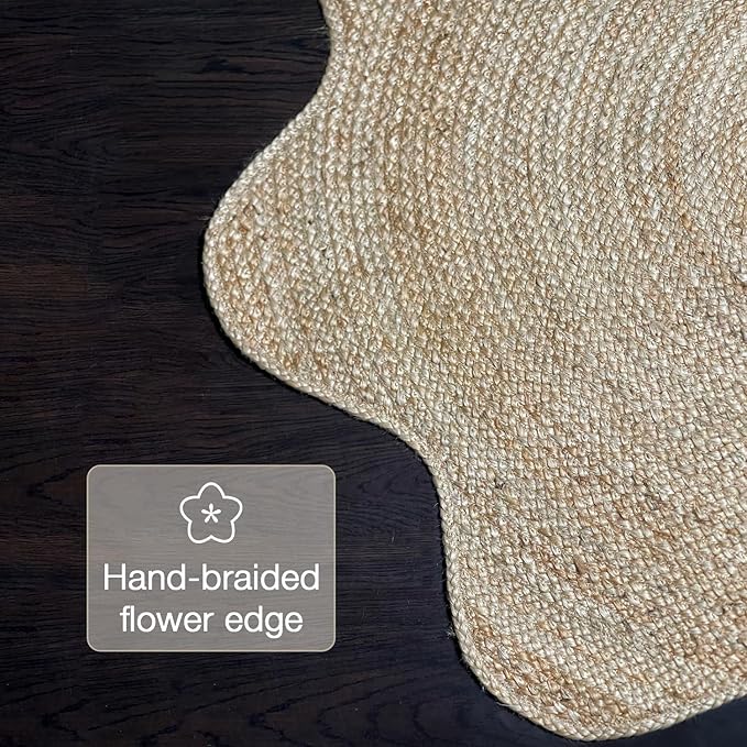 Chardin Home Hand Woven Natural Jute Braided Rug – 6 Ft Round Scalloped Rug | Rustic Boho Farmhouse Reversible Rug for Entryway, Front Door, Kitchen, Nursery, Dining Room, or Patio | Natural Fiber Rug