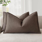 Foindtower Pack of 2, Decorative Linen Soild Throw Pillow Covers Soft Accent Cushion Case Boho Farmhouse Neutral Pillowcase for Couch Sofa Bedroom Living Room Home Decor 20 x 20 Inch Reddish Brown