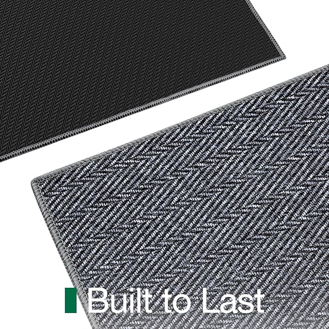 LUMI Ultra Thin Indoor Door Mat for Entrance 17"x30", Non Slip Entryway Mat, Low Profile Doormat, Unique Herringbone Design Carpet for Inside, Patio, Porch, Medium Gray