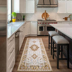 Amearea Vintage Design Runner Rugs for Living Room, 2x6 Machine Washable Floral Collection Traditional Bedroom Rug, Low Pile Cute Kids Room Print Carpet, No Slip Office Kitchen Home Decor, Gold Yellow