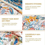 Boho Throw Blanket - 90"x90" 100% Cotton Ultra Soft Lightweight Spring Blanket, 4-Layer Breathable Muslin Blankets for Bed Couch, Reversible Green Floral Butterfly Printed Bohemian Cotton Quilt