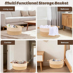 Woven Basket for Toys, Blankets & Gifts Empty ,Cotton Rope Storage Basket with Reinforced Handles for Nursery,Livingroom,Bedroom,Bathroom & Home Decor,17.72" x 9.45" x 7.09 (S)
