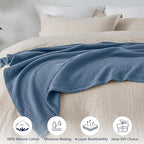 PHF 100% Cotton Muslin Throw XL Blanket Large 50" x 70", 4-Layer Lightweight Gauze Throw, Breathable Cloud-Soft Minimalist Blanket for Bed, Couch, Camping & Baby, Denim Blue, Ideal Gift