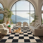 GarveeHome Easy Jute 8x10 Area Rugs for Living Room Checkered Rugs Machine Washable Non-Slip Backing Indoor Outdoor Carpets for Farmhouse Dining Room Nursery Patio Black