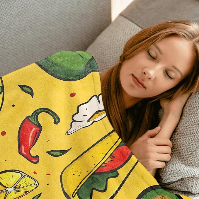 Taco Cute Throw Blanket - 40x50in,Ultra Soft, Cozy Lightweight Flannel,Mexican Cuisine Avocado Hot Sauce Blankets - Gifts for Kids Girls & Food Lovers,for Couch Home Living Room Festive Decor