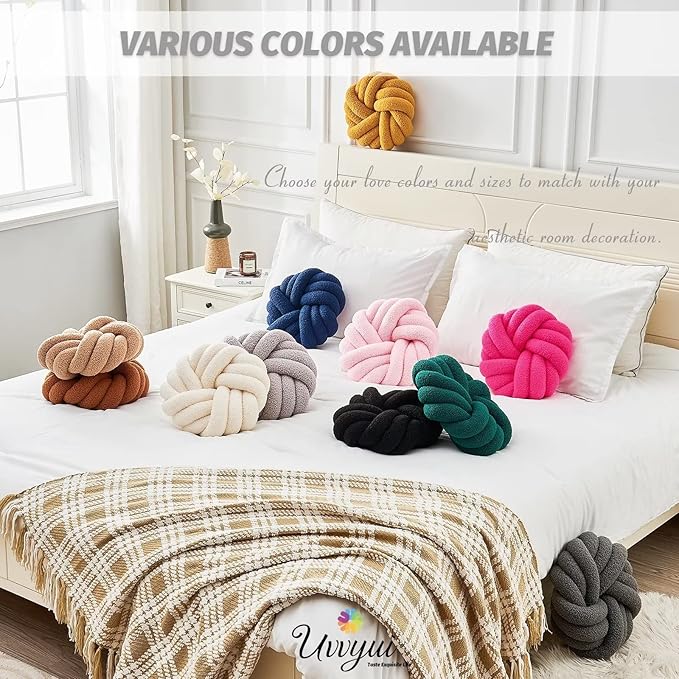 Uvvyui Knot Pillows, 14 Inch Decorative Throw Pillows Round Pillows Cushion, Soft Handmade Knotted Ball Pillow Plush Cushion Home Decor for Bed Couch Living Room (Light Gray, 14 Inch)
