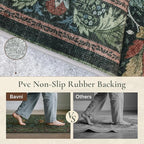 Bavni 2'6''x6 Runner Rug,Microfiber Washable Non-Slip Vintage Floral Rugs,Low Pile Lightweight Carpet for Bedroom,Hallway,Entryway,Kitchen,Bathroom, Dark Green