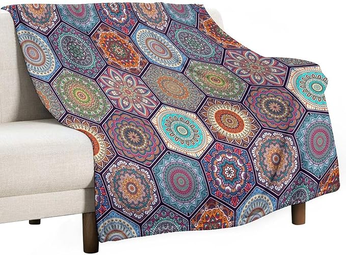 Boho Floral Throw Blanket Vintage Bohemian Flower Patterned Blanket for Sofa Bed Couch Chair Or Dorm 50"x60"