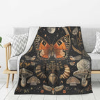 Orange Butterfly Moon Flower Throw Blanket, 320gsm Boho Mushroom Blanket Fluffy Cozy Soft Warm Plush Decorative Gifts for Women Men Kids, Blankets Quilt for Bed Sofa Chair Couch (60"x50")