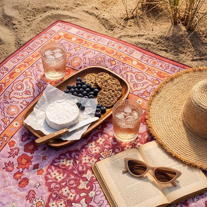 Boho Picnic Blankets 80''x 80'' Extra Large Beach Blanket Waterproof Sandproof Foldable Machine Washable Vintage Grass Lawn Park Mat for Family Camping Party Music Festival