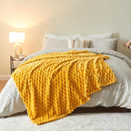 NEWCOSPLAY Super Soft Twin Blanket Mustard Yellow Premium Silky Flannel Fleece 3D Clouds Stylish Jacquard Lightweight Bed Blanket All Season Use 350GSM (Mustard Yellow, Twin(60"x80"))