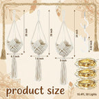 3 Sets Patterned Woven Plant Hanging Baskets with Lights and Hooks, Macrame Plant Hanger, Hanging Planters for Indoor and Outdoor Plants, 3 Sizes of Boho Hangers for Planter Baskets