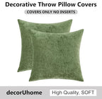decorUhome Chenille Olive Green Spring Euro Sham Throw Pillow Covers 24x24 Inch Set of 2, Decorative Soft Couch Pillow Covers Solid Dyed Accent Farmhouse Neutral Square Pillow Cases for Sofa