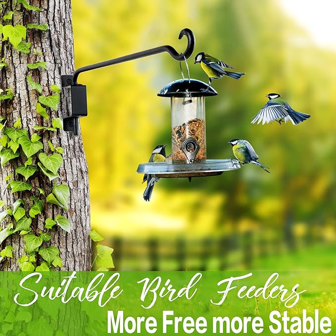 Qiang Ni Plant Hanger Outdoor: 12 Inch Bird Feeder Bracket for Garden Patio Decor - Swivel Adjustable Wall Mount Plant Hook for Hanging Flower Baskets
