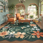 Lahome Floral Washable Rugs 8x10, Non-Slip Soft Bedroom Rug Stain Resistant, Ultra-Thin 8x10 Rugs for Living Room Boho Accent Carpet for Dining Room Office Flore (8x10ft,Dark Green)