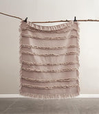 Ultra Soft Pre-Washed Quilted Throw Blanket, Ruffle Fringed Dusty Rose Pink Decorative Throw, Stone Washed Chic Rustic Blanket for Sofa Couch Bed Chair, 50"x 60"