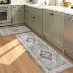 KIMODE Anti Fatigue Kitchen Mats, Boho Distressed Kitchen Rugs 20"x59"+20"x32", Non Slip Waterproof Kitchen Floor Mats, Comfort Foam Mats for Kitchen Floor Sink Laundry Office Desk Blue