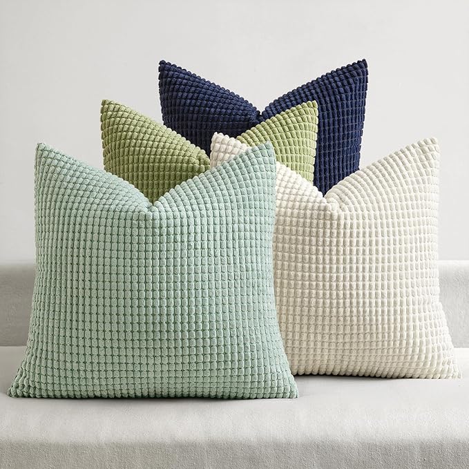 MIULEE Modern Farmhouse Decorative Spring Pillow Covers 18x18 Inch Set of 4 Natural Rustic Throw Pillows Neutral Warm Soft Corduroy Couch Pillowcases Home Decor for Sofa Living Room Bed Muted Teal