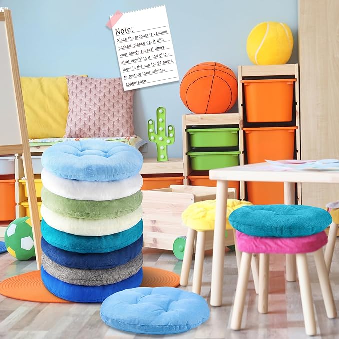 Fumete 16 Pcs 16 Inch Round Floor Cushions for Kids and Toddlers, Flexible Seating Classroom Furniture Floor Pillow for Home, Daycare, Preschool, Yoga and Meditation (Plain)