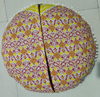 CRAFT KALA Mandala Floor Pillow Cushion Cover Seating Throw Cover Hippie Decorative Bohemian Ottoman Pouf Pom Pom Pillow Cases Boho Indian Cotton Living Yoga Home Décor 24: Round Set Of 2 Yellow Ombre